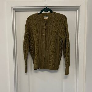 Elegant Olive Cable Knit Cardigan